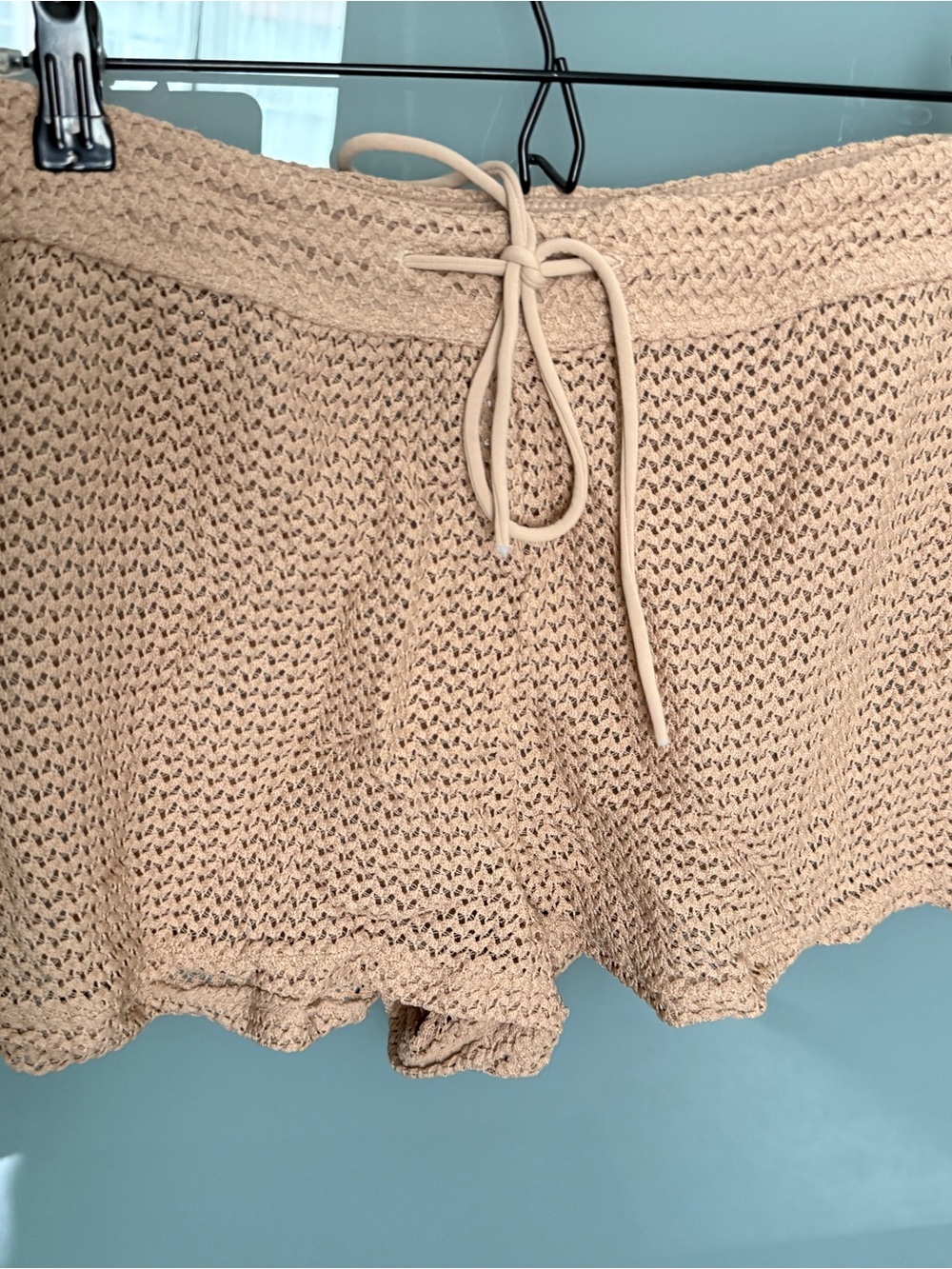 La Vie En Rose Beige Crochet Swim Coverup Shorts